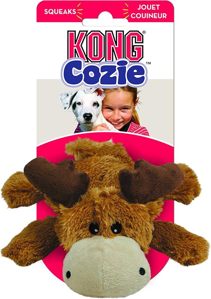 KONG Cozie Marvin Moose - Cute Dog Plush Toy for Indoor Play - Soft Chew Toy & Snuggle Buddy - with Squeaker, Durable Design & Minimal Stuffing - for Small/Medium Dogs