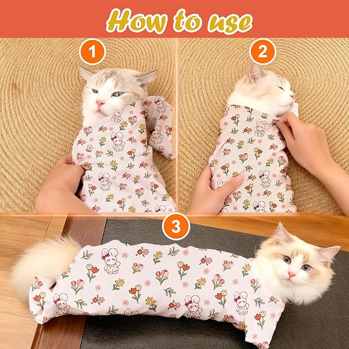 Cat Wrap for Cutting Nails and Grooming,Cat Restraint Wrap for Nail Clipping,Self-Adhesive Fabric Cat Swaddle Burrito Wrap for Nail Trimming (Rabbit Style)
