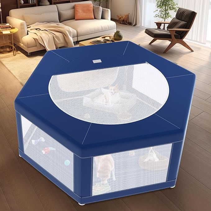 45x45 Inches Hexagonal Type Puppy Playpen, Dog Playpen for Puppies or Small Dogs, Dog Fence Pet Playpen for Indoor & Outdoor, Sturdy Safety Dog Pen with Thickened Fabric, Breathable Mesh
