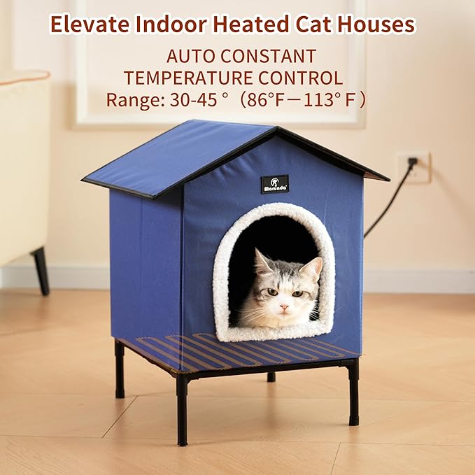 Heated Cat Houses for Outdoor Cats in Winter, Heated cat House for Indoor and Kitty Shelter for Your Pet to Stay Warm and Cozy,Easy to Assemble. (Dark Blue, Small)