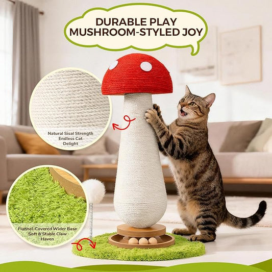 Cat Scratching Post for Indoor Cats,Cat Toys Scratcher Sisal Cat Scratch Posts for Kittens Adults with Interactive Track Ball & Spring Toy