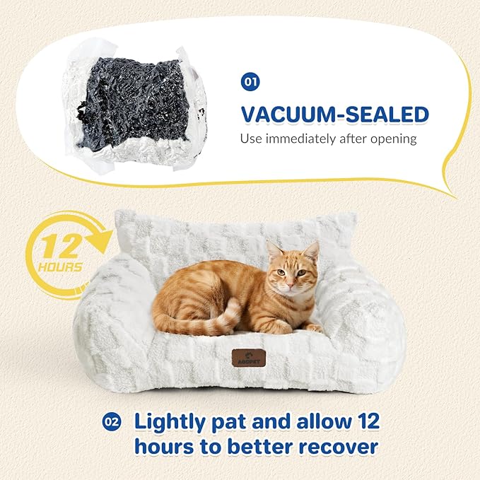 Cat Bed Dog Couch for Puppy and Kitten, Fluffy Dog Bed Medium Dogs Couch, Supportive Cat beds for Indoor Cats, Washable Cover & Non-Slip, 32 inch, White