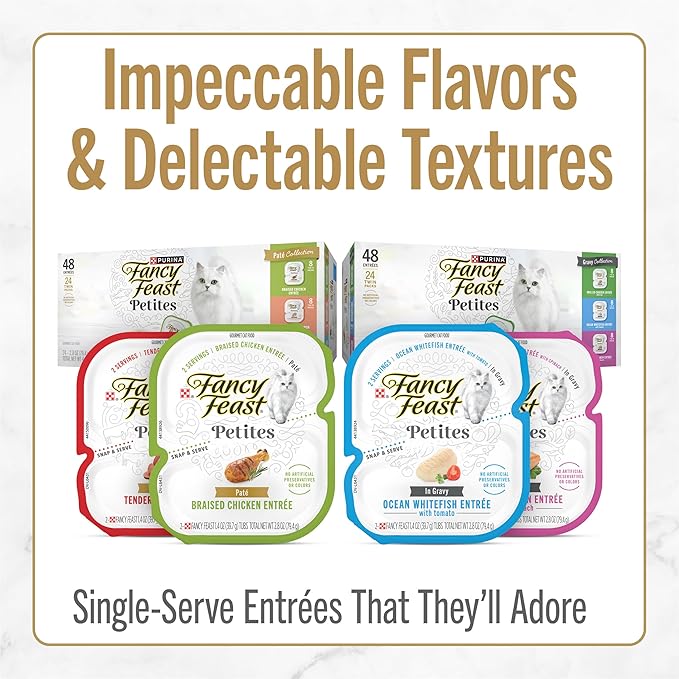 Fancy Feast Purina Petites Seared Salmon Entree with Spinach in Gravy Gourmet Wet Cat Food - 2.8 oz. Tubs,(Pack of 24)