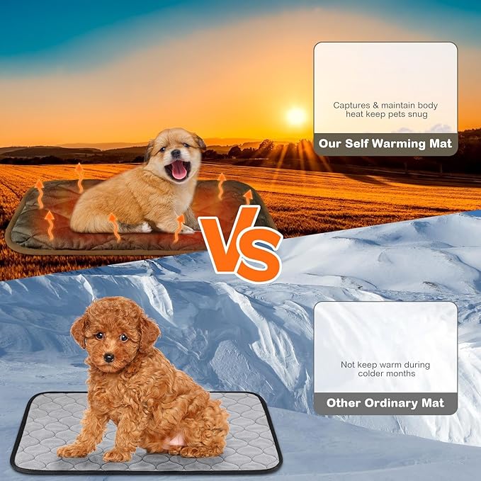 2 Pack Self Heating Cat Mat Self Warming Pet Pads Washable Kennel Mat Dog Crate Pad Reflects Body Heat Non Skid Cat Thermal Pads for Puppy Indoor Outdoor(Brown,16 x 20 Inches)