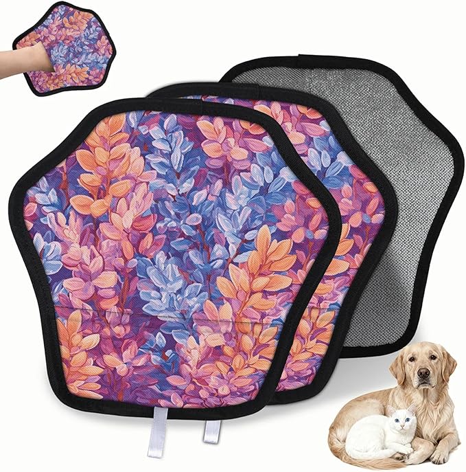 Reusable Pet Hair Removal Glove Lavenders Themed Magic Brush for Cat & Dog Hair Remover for Car, Sofa, Bedding, Clothes - 9x9 Mitt Washable
