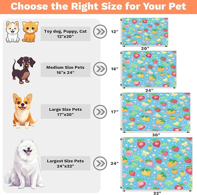 Strawberry Dog Food Mat for Floors Absorbent Dog Bowl Mat for Food and Water Dispenser Quick Dry Cat Food Placemat Pet Supplies 24" x 32", Cute Fruit