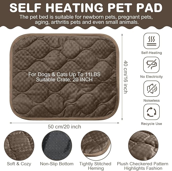 4 Pack Self Warming Cat Mat Self Heating Cat Pad Warm Thermal Pet Bed Washable Dog Crate Pad Body Heat Dog Bed Mat Blanket Non Slip Bottom for Outdoor Indoor Pets (Coffee,16 x 20 Inch)