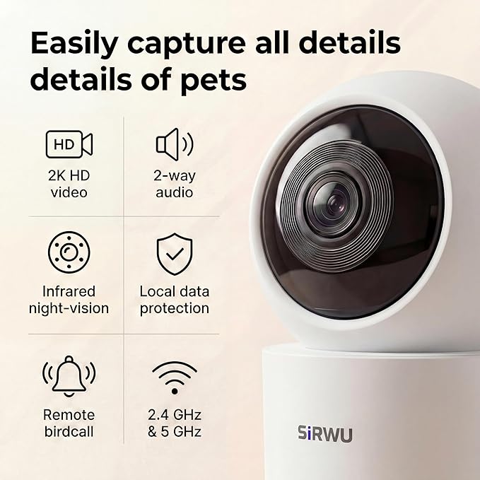 Pet Camera with AI Multi-Pet Recognition, 3MP 2K Dog Camera for Home Security, AI Summary, 2-Way Audio, Smart Cat Monitor for Multi-Pet Homes (White)