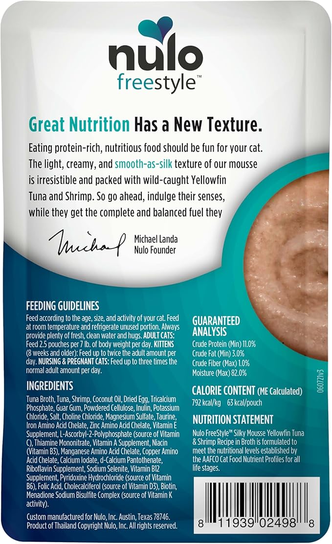 Nulo Freestyle Wet Cat Food 24 Pack Mousse, Smooth As Silk Texture with High Animal-Based Protein for Complete and Balanced Nutrition Your Kitten to Senior Cat Will Crave