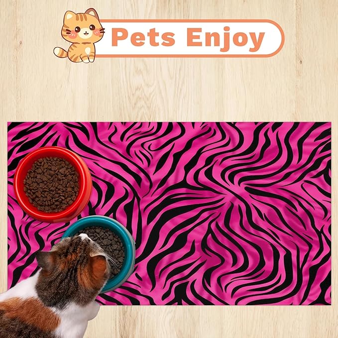 Zebra Print Dog Food Mat for Floors Absorbent Dog Bowl Mat for Food and Water Dispenser Quick Dry Cat Food Placemat Pet Supplies 16" x 24", Zebra Skin