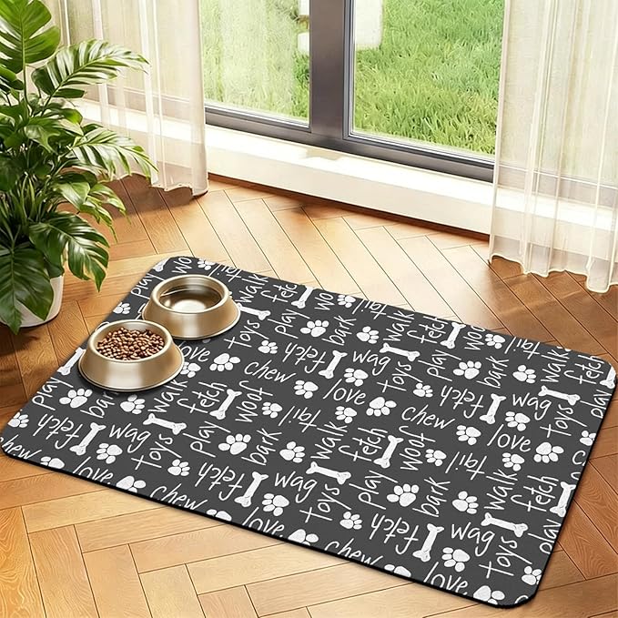 Dog Food Mat, Absorbent Waterproof Non-Slip Pet Cat Bowl Feeding Mat for Food & Water Pet Supplies 12 * 20"