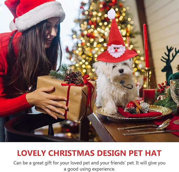 Amosfun Christmas Dog Hat and Pet Cosplay Headgear Knitted Santa Claus Cap Wear-Resistant for Cats and Dogs Holiday Party Supplies