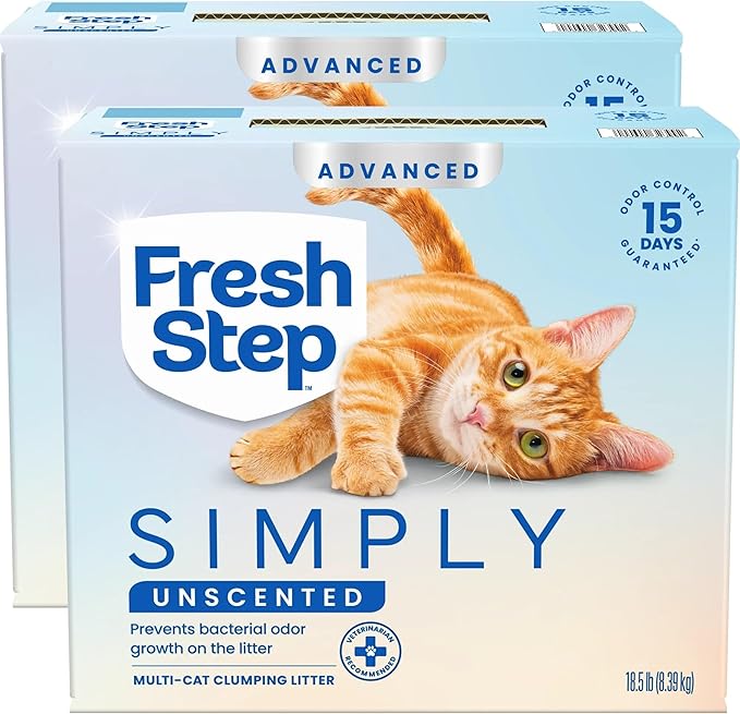 Fresh Step Clumping Cat Litter, Advanced, Simply Unscented, Extra Large, 37 Pounds total (2 Pack of 18.5lb Boxes) (Package May Vary)