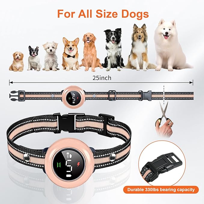 Neoally 2 in 1 Dog Training and Bark Control Collar: Smart Anti Barking Collar with and with No Remote for 5-150 lbs Small Medium Large Dogs. Rechargeable and Waterproof Receiver (Pink)