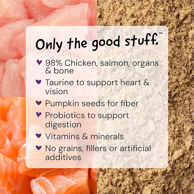 Stella & Chewy's Freeze-Dried Raw Cat & Kitten Food Topper - Magical Dinner Dust - Premium Wild-Caught Salmon & Cage-Free Chicken - Grain-Free, Protein-Rich - Perfect For Picky Eaters - 7 oz