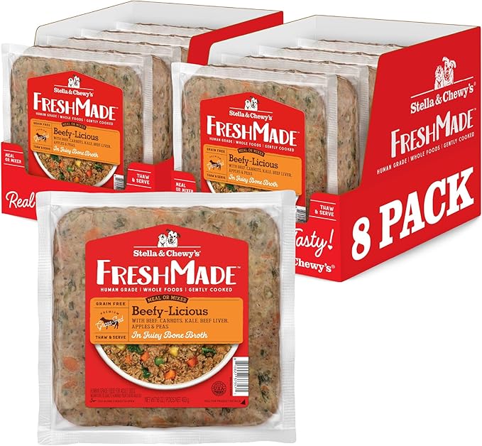 Stella & Chewy's FreshMade Frozen Fresh Grain-Free Beefy-Licious Dog Food, 16-oz Pouch (Pack of 8)