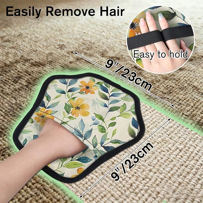 Watercolor Flowers Leaves Electrostatic Pet Hair Removal Glove for Cats & Dogs - Reusable Grooming Mitt for Couch, Carpet, Car Seat & Laundry - Large 9x9 Inch