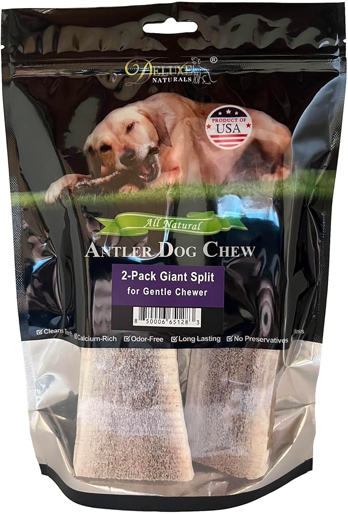 2‑Pack Giant Split Elk Antler Dog Chews – 7.5‑10 Inch Natural, Long‑Lasting Chews for Medium & Large Dogs Under 60 lbs, Center‑Split Design for Safer Chewing & Marrow Access