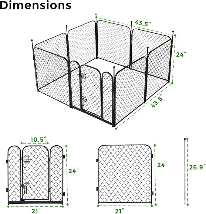 Paw Safe Playpen for Indoor Small Dogs, 24 Inch 8 Panels Anti-Pinch Diamond Mesh Dog Fence, Metal Stable Dog Play Pen with Door, Portable Pet Playpen for Outdoor RV Camping Yard Garden