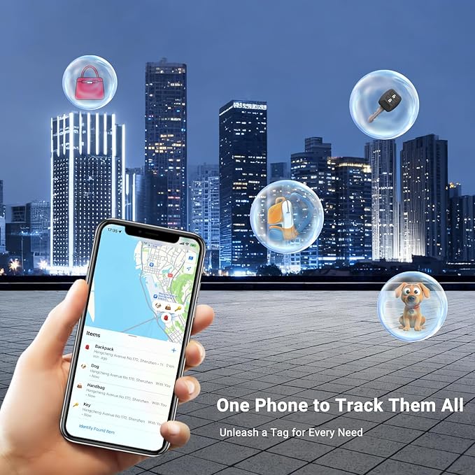 Dual-System Compatible Bluetooth Tracker for iOS or Android Key Finder, Item Locator, Smart Luggage Tracker, Pet Tracker Works with Apple Find My or Google Find Hub IP67 Waterproof Rating (2-Pack)