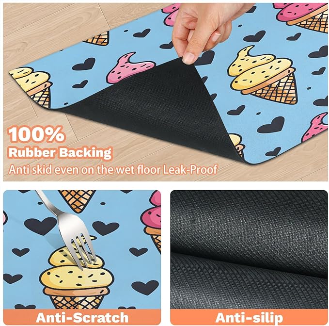Ice Cream Dog Food Mat for Floors Absorbent Dog Bowl Mat for Food and Water Dispenser Quick Dry Cat Food Placemat Pet Supplies 16" x 24", Love Heart