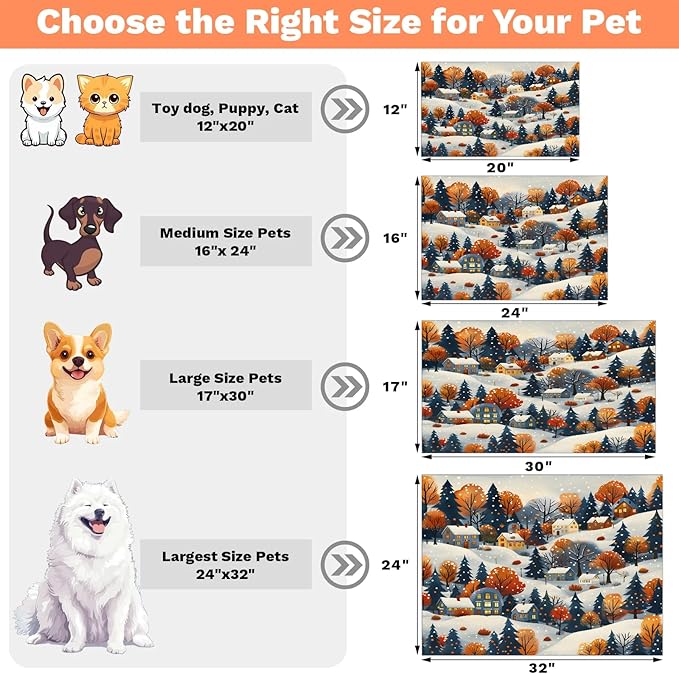 Forest Dog Food Mat for Floors Absorbent, Quick Dry Water Dispenser Mat for Food, Water, Pet Supplies 12" x 20", Village House