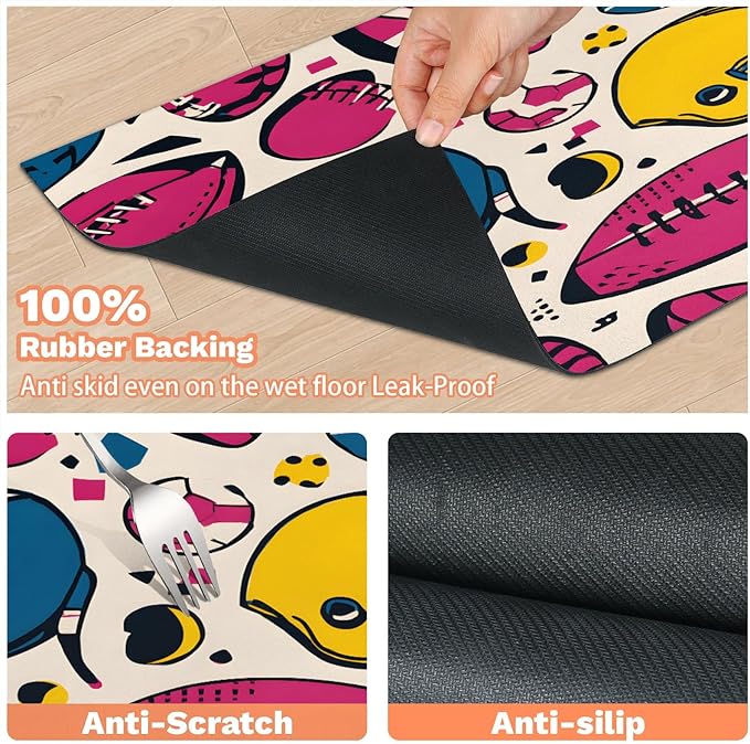 Rugby Dog Food Mat for Floors Absorbent, Quick Dry Water Dispenser Mat for Food, Water, Pet Supplies 24" x 32", American Footbal