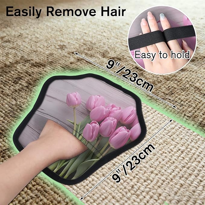 Reusable Pet Hair Removal Glove Tulip Blossoms Magic Brush for Cat & Dog Hair Remover for Car, Sofa, Bedding, Clothes - 9x9 Mitt Washable