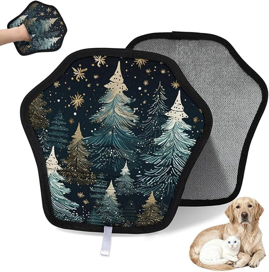 Reusable Pet Hair Removal Glove Winter Trees Magic Brush for Cat & Dog Hair Remover for Car, Sofa, Bedding, Clothes - 9x9 Mitt Washable