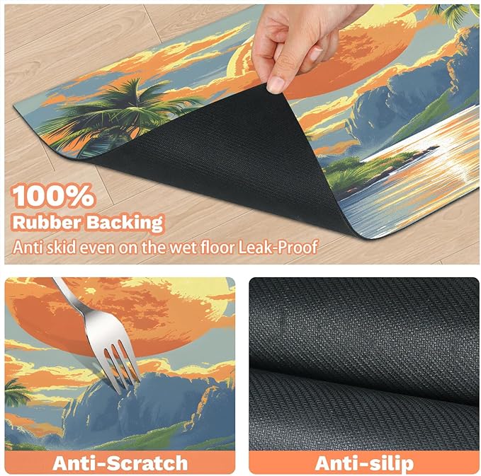 Sea Ocean Dog Food Mat for Floors Absorbent, Quick Dry Water Dispenser Mat for Food, Water, Pet Supplies 24" x 32", Palm Tree