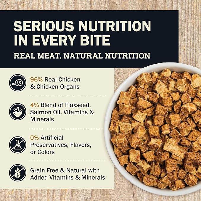 Redbarn Powerfood Air Dried Dog Food - 96% Chicken & Chicken Organs - High Protein Grain-Free Non-GMO Premium Dry Full Feed or Topper Made in USA with Omega 3 Salmon Oil Flaxseed - 2lb