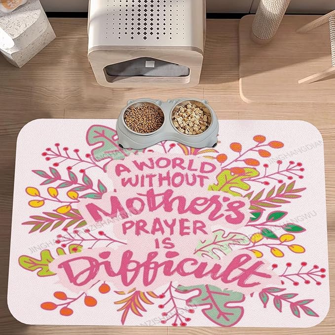 Dog Food Mat Dog Mat for Food and Water 18X12In Happy Mother's Day Floral Gift Mom Bc No Stains Cat Pet Feeding Mats Water Bowl for Messy Drinkers