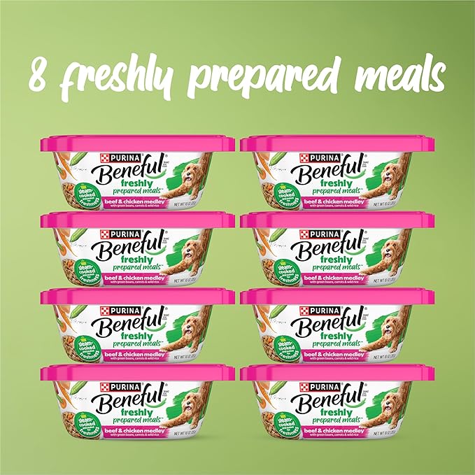 Purina Beneful Dog Food Freshly Prepared Meals Beef and Chicken Medley with Green Beans, Carrots and Wild Rice - (Pack of 8) 10 oz. Tubs