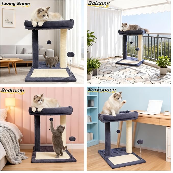 Cat Scratching Post, 19.69" H(50cm) Cat Tree with Cat Bed, Scratching Posts for Indoor Cats with Two Plush Balls Toy, Small Cat Tree for Kittens/Cats Playing and Relaxing