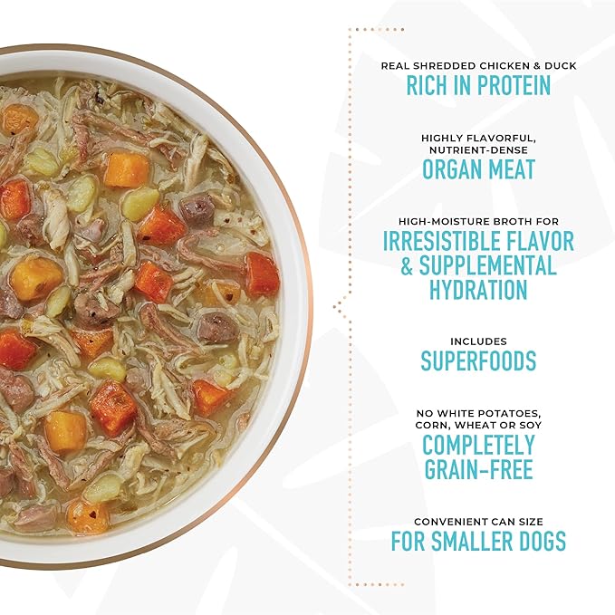 Tiki Dog Petites Grain Free Wet Dog Food, Chicken & Duck, Nutrient Dense Meat, for All Ages and Breeds, 9 oz. Can (8 Count)