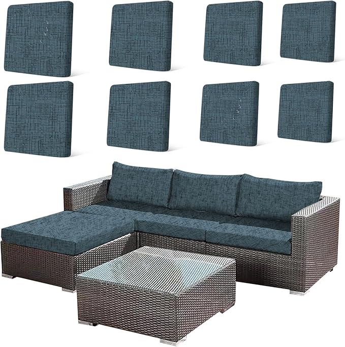HANDONTIME 8Pcs Patio Cushion Covers Stretch Outdoor Couch Cover Replacement Cushions for Outdoor Furniture Waterproof Patio Furniture Covers for Pets Sofa Cover Washable (Navy Striped,Cover Only)