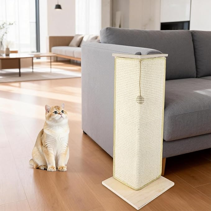 28.8" Tall Couch Corner Cat Scratcher, Sisal Scratching Pad with Toy Ball for Sofa, Stylish Modern Furniture Protector, Easy Assembly Cat Scratching Post