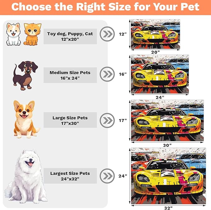 Race Car Dog Food Mat for Floors Absorbent, Quick Dry Water Dispenser Mat for Food, Water, Pet Supplies 24" x 32",