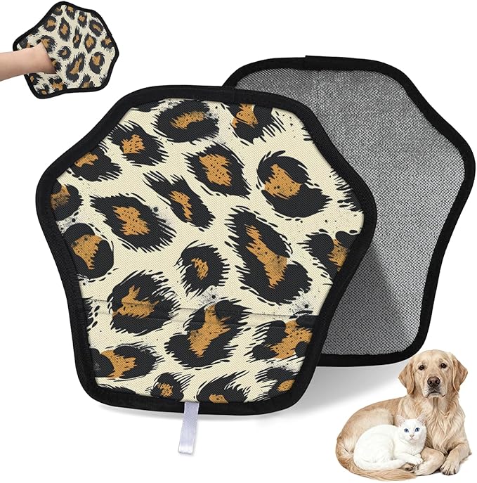 Leopard Print Pet Hair Remover Glove 2 Packs Dog Brushes for Grooming Cats Hair Remover Furniture Electricity Magic Brush Reusable Pet Hair Removal Tool Lint Brushes for Clothes, Carpet, Couch