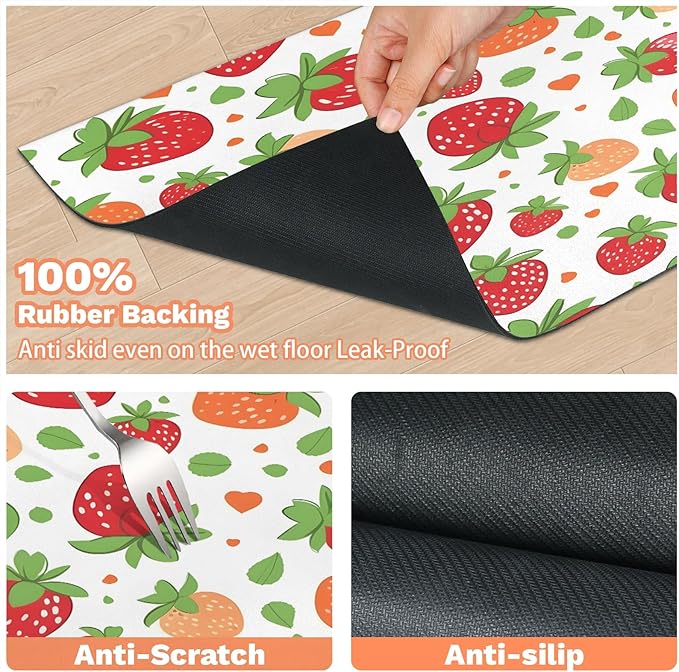 Strawberry Dog Food Mat for Floors Absorbent Dog Bowl Mat for Food and Water Dispenser Quick Dry Cat Food Placemat Pet Supplies 16" x 24", Red Strawberry