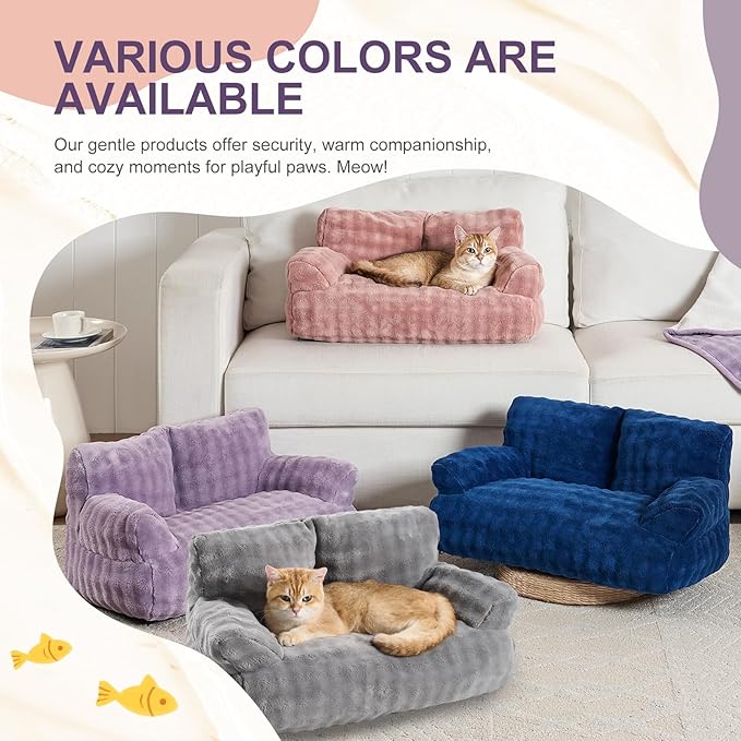 Cat Couch Bed, Cute Soft Pet Sofa for Indoor Cats Kittens Puppies with Removable Washable Cover, 26"x15", Dusty Purple