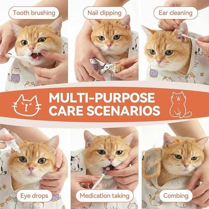 BFNN Cat Grooming Wrap for Cutting Nails, 31.5" Anti-Escape Calming Cat Swaddle Wrap for Medicine, Nail Clipping, Teeth Brushing, Ear Cleaning, Self-Adherent Burrito Restraint, (CatLand, XL)