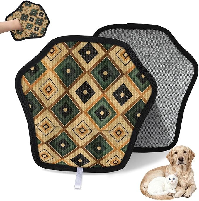 Square Pattern Electrostatic Pet Hair Removal Glove for Cats & Dogs - Reusable Grooming Mitt for Couch, Carpet, Car Seat & Laundry - Large 9x9 Inch