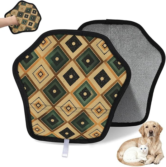 Square Pattern Electrostatic Pet Hair Removal Glove for Cats & Dogs - Reusable Grooming Mitt for Couch, Carpet, Car Seat & Laundry - Large 9x9 Inch