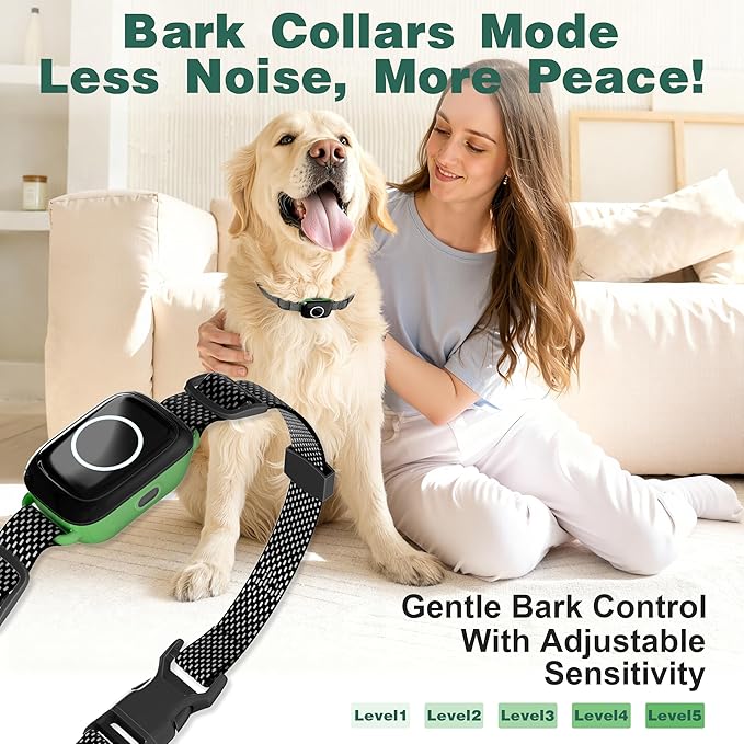 4-in-1 Wireless Dog Fence System Electric Dog Fence with Training Collar & Anti-Bark Collar | Real-Time Pet Status Display | Portable Waterproof Outdoor Pet Containment System
