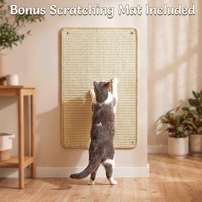 Couch Cat Corner Scratcher with Interactive Ball Toys for Cat, Replaceable Sisal Scratch Pad, Kitten Wall Scratcher for Couch, Wall Furniture Protector 25''