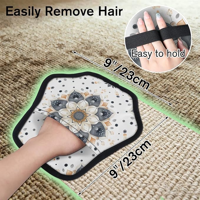 Floral Flower Pattern Electrostatic Pet Hair Removal Glove for Cats & Dogs - Reusable Grooming Mitt for Couch, Carpet, Car Seat & Laundry - Large 9x9 Inch