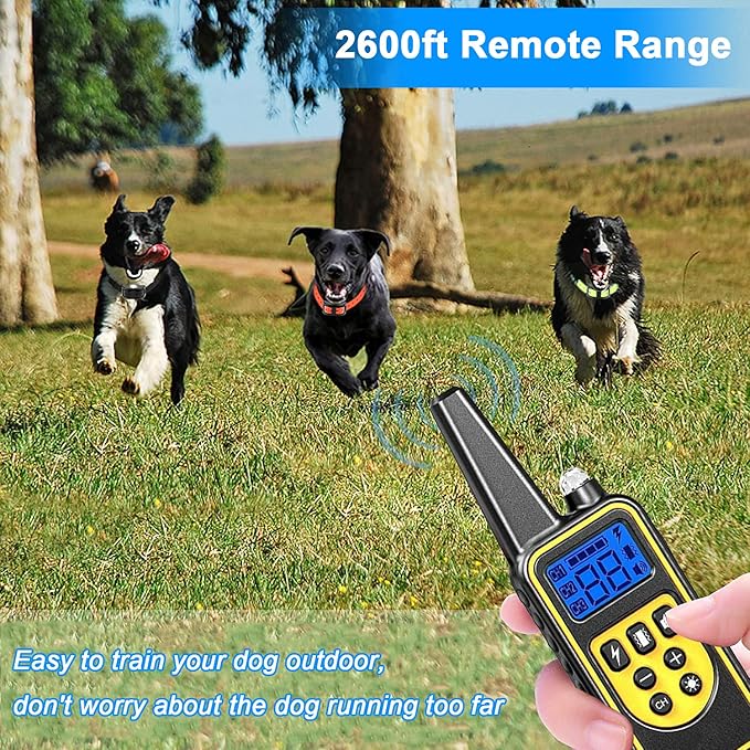 Dog Training Collar Shock Collars for Dogs with Remote 2600 Ft Remote Control Range 4 Modes Beep Vibration Shock Built-in Bright Led Light Rechargeable Waterproof (Yellow, for 3 Dogs)