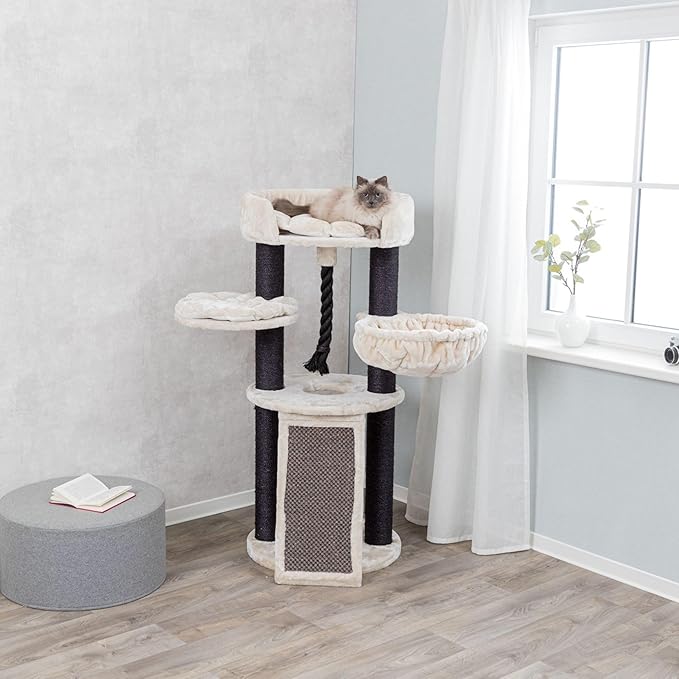 TRIXIE Bovina Cat Tower for Large Cats, Hammock, Climbing Ramp, Sturdy Play Rope, Padded Platforms 55.5 in. Tall