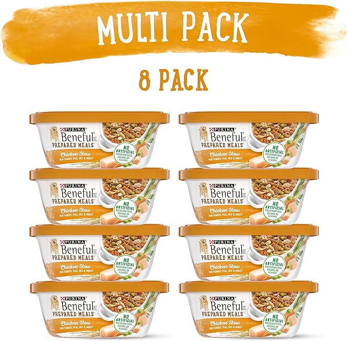 Beneful Purina Wet Dog Food Freshly Prepared Meals Chicken Stew with Rice, Carrots, Peas, and Barley Tubs- 10 oz. 8 Count (Pack of 2)